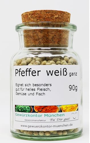 Pfeffer Körner weiß ganz Weißer Pfeffer 90g Glas Gewürzkontor München von Gewürzkontor München Tu´ Dir gut!