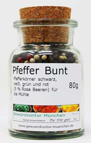 Pfeffer bunt ganz Bunter Pfeffer 80g im Glas natürlich ohne Zusätze, Pfefferkörner bunt Gewürzkontor München von Gewürzkontor München Tu´ Dir gut!