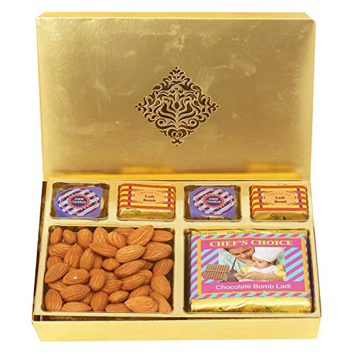 Ghasitaram Gifts Diwali Gifts Diwali Chocolates - Golden Chocolate Almonds Cracker Box von Ghasitaram Gifts