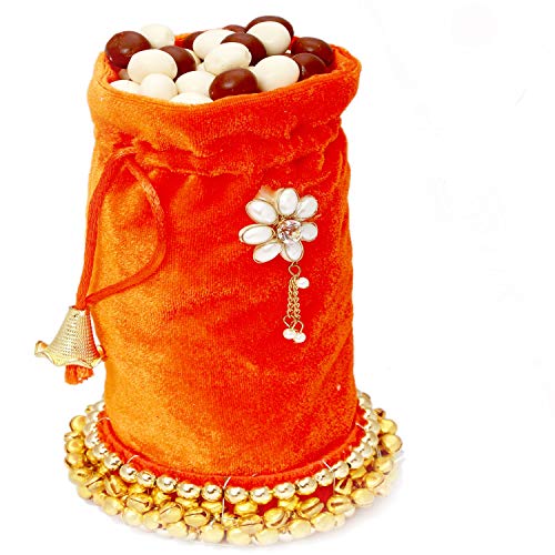 Ghasitaram Gifts Diwali Gifts Diwali Chocolates - Orange Velvet Nutties Potli von Ghasitaram Gifts