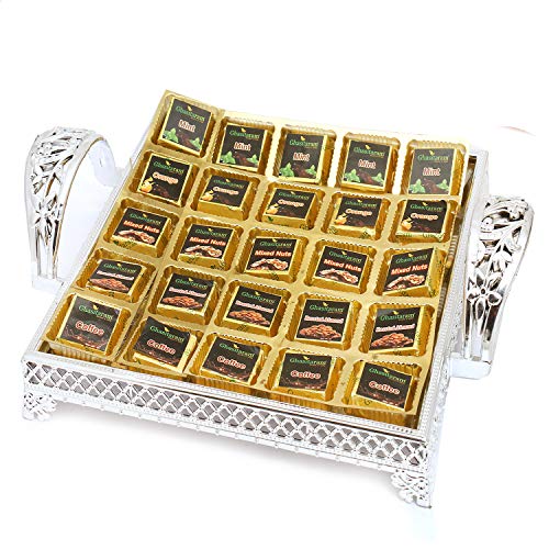 Ghasitaram Gifts Diwali Gifts Diwali Chocolates - Silver 25 pcs Assorted Chocolates Tray von Ghasitaram Gifts