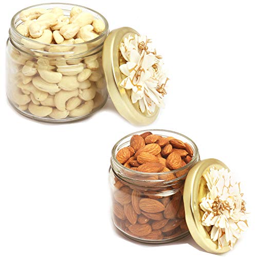 Ghasitaram Gifts Diwali Gifts Diwali Dryfruits - Almonds and Cashews Glass Jars von Ghasitaram Gifts