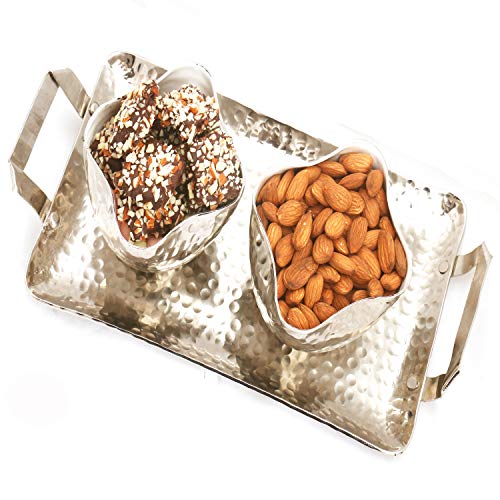 Ghasitaram Gifts Diwali Gifts Hamper - Silver Aluminium English Chocolate Brittles and Almonds Tray von Ghasitaram Gifts