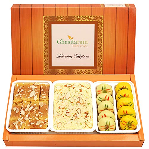 Ghasitaram Gifts Indian Sweets - Diwali Gifts Diwali Sweet - Soan Papdi, Mawa Peda and Mysore Pak von Ghasitaram Gifts