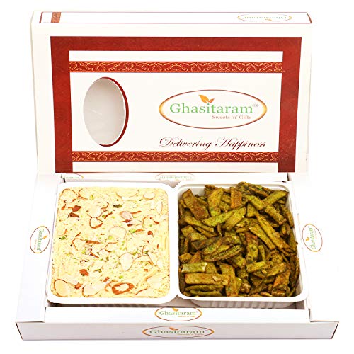 Ghasitaram Gifts Indian Sweets - Diwali Gifts Diwali Sweet - Soan Papdi and Palak Potato Chips Hamper von Ghasitaram Gifts