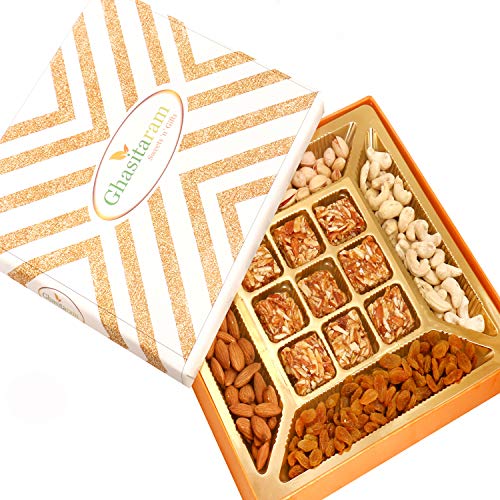 Ghasitaram Gifts Indian Sweets - Mithai Hampers - Ghasitaram Special Dryfruits and 9 pcs Roasted Almond Bites Box von Ghasitaram Gifts