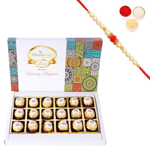 Ghasitaram Gifts Rakhi Gifts for Brothers Channa Laddoos 18pcs with Pearl Beads Rakhi von Ghasitaram Gifts