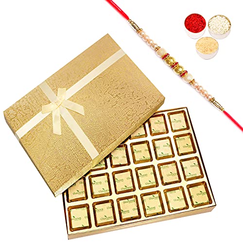 Ghasitaram Gifts Rakhi Gifts for Brothers Golden 24 pcs Assorted Sugafree Chocolate Box with Pearl Rakhi von Ghasitaram Gifts