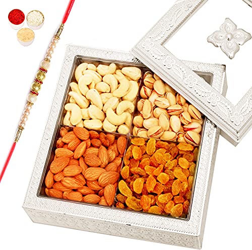 Ghasitaram Gifts Rakhi Gifts for Brothers Rakhi Dryfruit - Bright Multipurpose Dryfruit Box with Pearl Rakhi von Ghasitaram Gifts