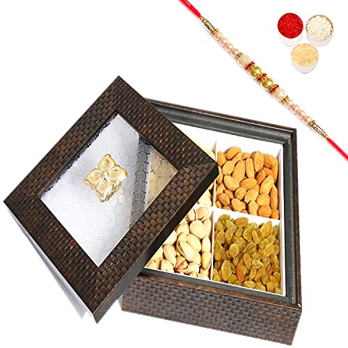 Ghasitaram Gifts Rakhi Gifts for Brothers Rakhi Dryfruit - Choco Multipurpose Dryfruit Box with Pearl Rakhi von Ghasitaram Gifts