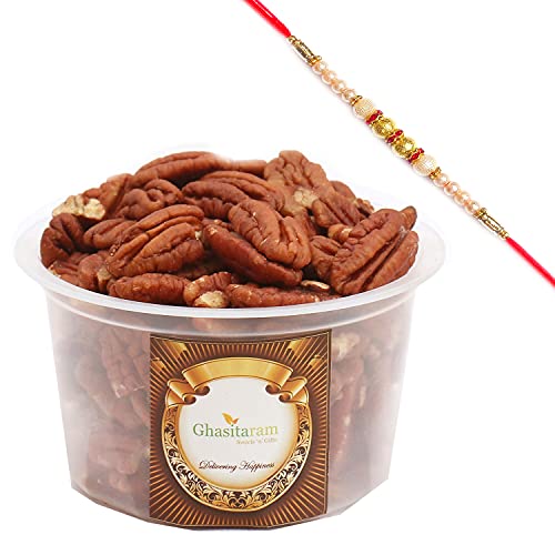 Ghasitaram Gifts Rakhi Gifts for Brothers Rakhi Dryfruits Pecan Nuts- Ghasitaram's Pecan Nuts 200 GMS with Pearl Rakhi von Ghasitaram Gifts