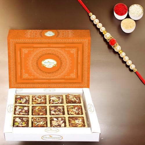 Ghasitaram Gifts Rakhi Gifts for Brothers Rakhi Gifts Sugarfree Sweets - Ghasitarams Natural Sugarfree Mix 200 GMS with Beads Rakhi von Ghasitaram Gifts