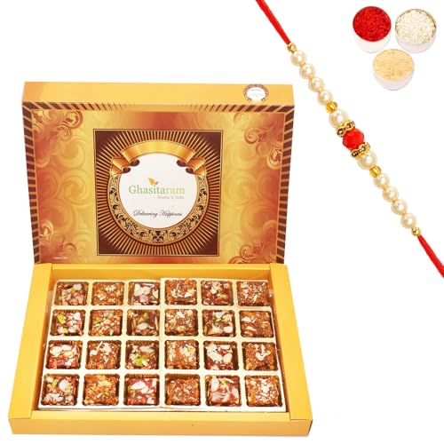 Ghasitaram Gifts Rakhi Gifts for Brothers Rakhi Gifts Sugarfree Sweets - Ghasitarams Natural Sugarfree Mix 800 GMS with Beads Rakhi von Ghasitaram Gifts