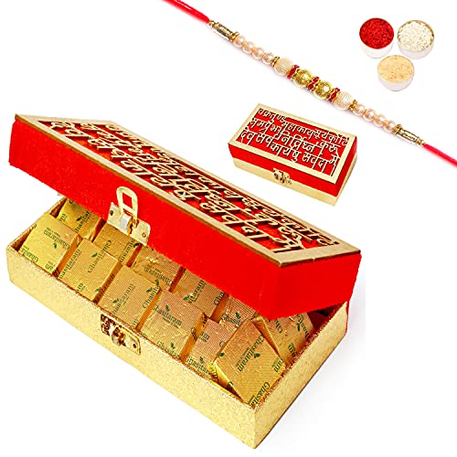 Ghasitaram Gifts Rakhi Gifts for Brothers Rakhi Sugafree Chocolates-Wakrakund Mixed Nuts Sugafree Chocolate Box with Pearl Rakhi von Ghasitaram Gifts