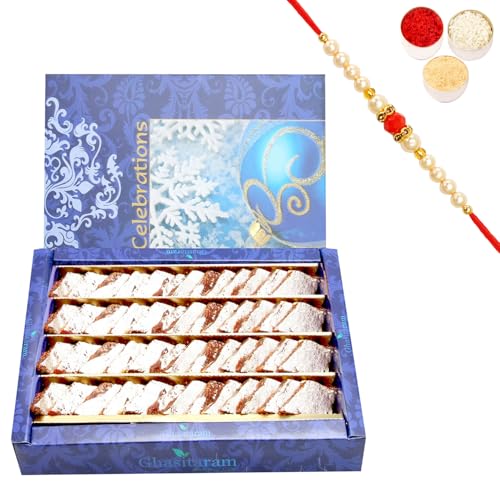 Ghasitaram Gifts Rakhi Gifts for Brothers Rakhi Sweets - ANJIR KATLI (800gms) with Beads Rakhi von Ghasitaram Gifts