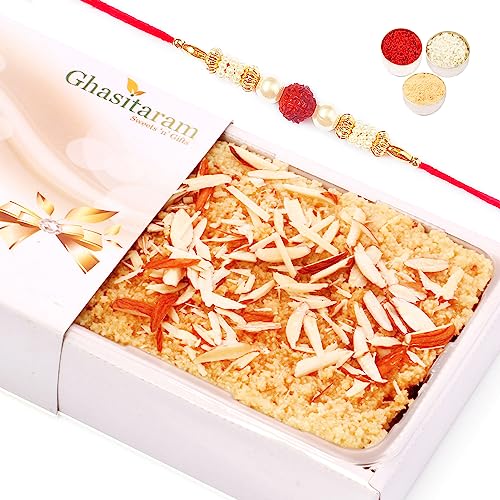 Ghasitaram Gifts Rakhi Gifts for Brothers Rakhi Sweets - Delicious Milk Cake with Beads Rakhi von Ghasitaram Gifts