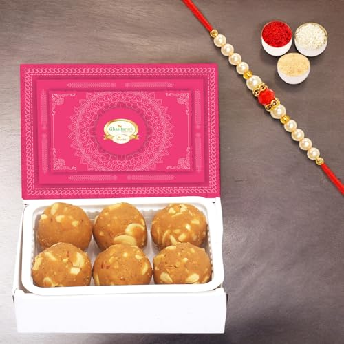 Ghasitaram Gifts Rakhi Gifts for Brothers Rakhi Sweets - Ghasitaram's Special Besan Laddoo (200 GMS) with Beads Rakhi von Ghasitaram Gifts