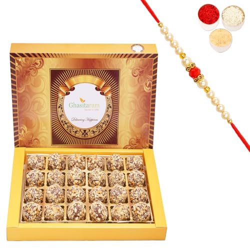 Ghasitaram Gifts Rakhi Gifts for Brothers Rakhi Sweets - Hazelnut Cashew Balls 24 pcs with Beads Rakhi von Ghasitaram Gifts