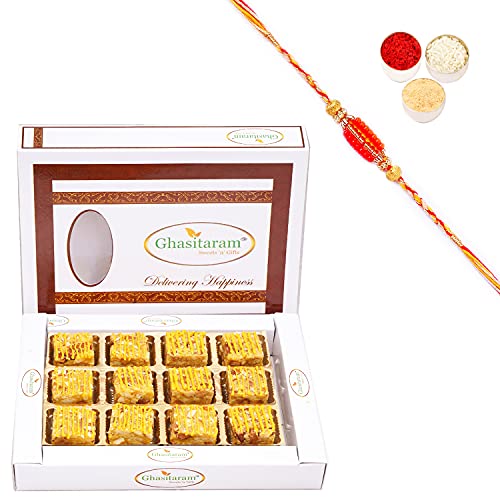 Ghasitaram Gifts Rakhi Gifts for Brothers Rakhi Sweets - Mango Drfruit Bites 18 pcs with Beads Rakhi von Ghasitaram Gifts