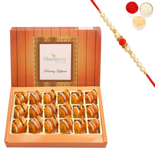 Ghasitaram Gifts Rakhi Gifts for Brothers Rakhi Sweets - Mango Roll Delight 18 pcs with Beads Rakhi von Ghasitaram Gifts