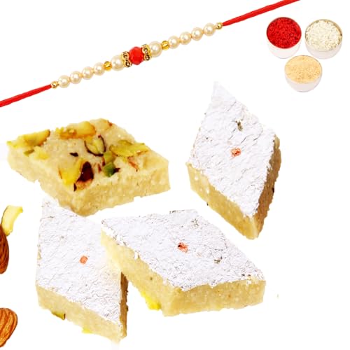 Ghasitaram Gifts Rakhi Gifts for Brothers Rakhi Sweets - Pure BADAM KATLI 400 GMS with Beads Rakhi von Ghasitaram Gifts