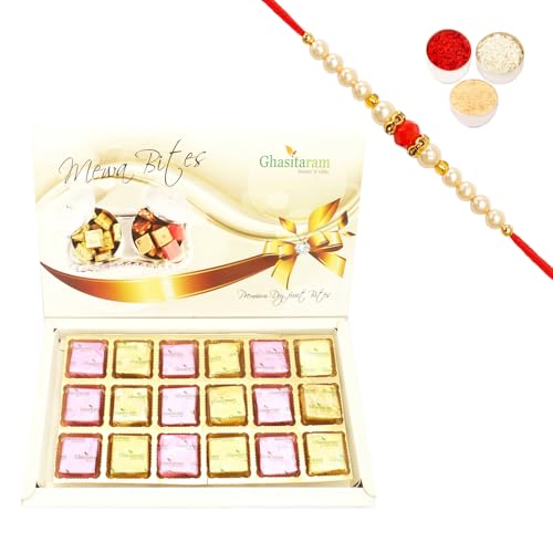 Ghasitaram Gifts Rakhi Gifts for Brothers Rakhi Sweets - Rakhi Gifts Sweets-Ghasitaram Assorted MEWA bite Box with Beads Rakhi von Ghasitaram Gifts