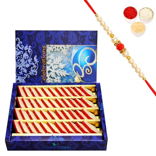 Ghasitaram Gifts Rakhi Gifts for Brothers Rakhi Sweets - Rakhi Gifts Sweets-Ghasitarams Irish kaju Katli 800 GMS with Beads Rakhi von Ghasitaram Gifts