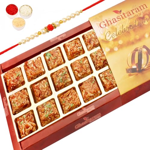 Ghasitaram Gifts Rakhi Gifts for Brothers Rakhi Sweets - Roasted Almond Delight 18 pcs with Beads Rakhi von Ghasitaram Gifts