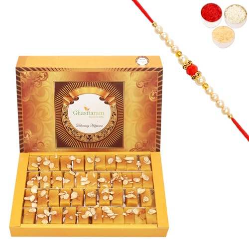 Ghasitaram Gifts Rakhi Gifts for Brothers Rakhi Sweets - Soft Mysore pak (800 GMS) with Beads Rakhi von Ghasitaram Gifts