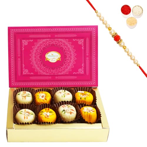 Ghasitaram Gifts Rakhis For Brother Rakhi Sweets - Ghasitarams Mawa Peda Box (200 gms) with Om Beads Rakhi von Ghasitaram Gifts