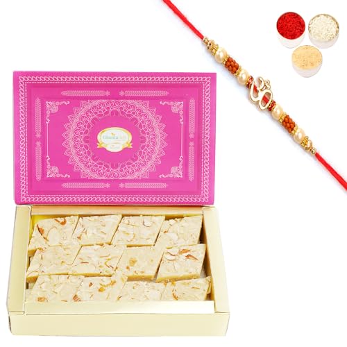 Ghasitaram Gifts Rakhi Gifts for Brothers Sugarfree Pure Kaju Katlis Box 200 GMS with Om Rakhi von Ghasitaram Gifts