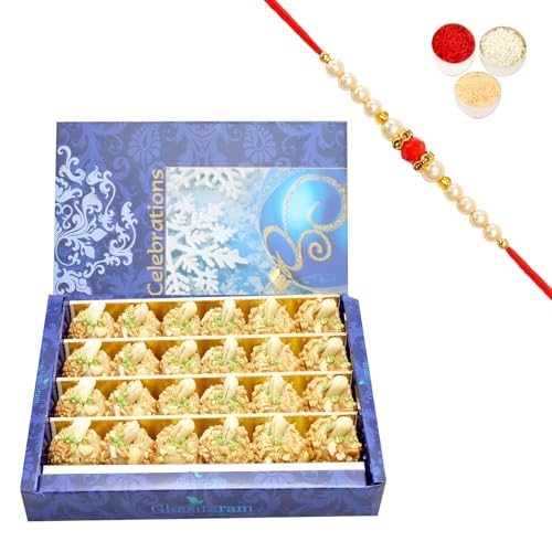 Ghasitaram Gifts Rakhi Gifts for Brothers Sugarfree Roasted Kaju Laddoo (800 GMS) with Beads Rakhi von Ghasitaram Gifts