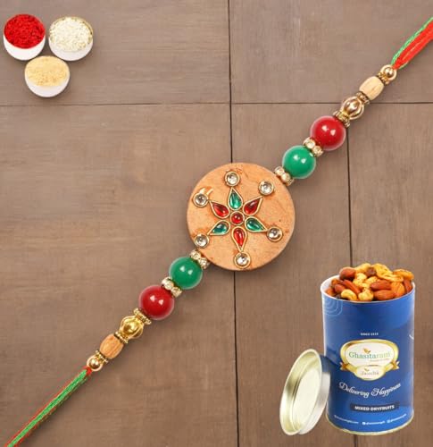 Ghasitaram Gifts Rakhi for Brother Rakhis Online - 2K-263 Premium Rakhi with 100 gms of Dryfruits Mix Can von Ghasitaram Gifts