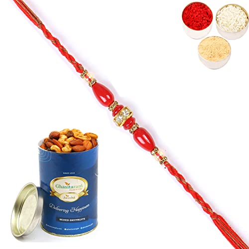 Ghasitaram Gifts Rakhi for Brother Rakhis Online - 2K-271 Fancy Thread Rakhi with 100 gms of Dryfruits Mix Can von Ghasitaram Gifts