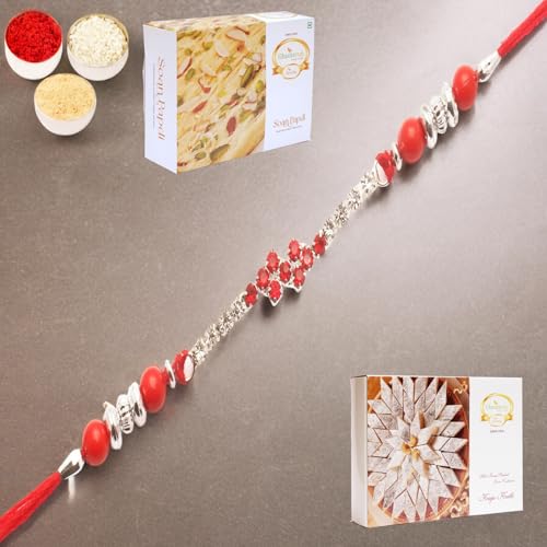 Ghasitaram Gifts Rakhi for Brother Rakhis Online - 333 diamond Rakhi with 200 gms of Kaju katli and 200 gms of Soan Papdi von Ghasitaram Gifts