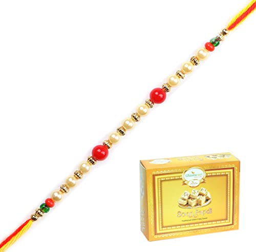 Ghasitaram Gifts Rakhi for Brother Rakhis Online -6047 Pearl Rakhi For my Brother with 400 gms of Soan Papdi von Ghasitaram Gifts