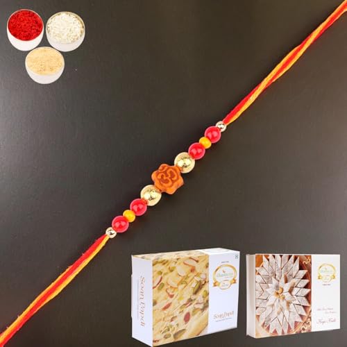 Ghasitaram Gifts Rakhi for Brother Rakhis Online - 6074 Rakhi Thread with 200 GMS of Kaju katli and 200 GMS of Soan Papdi von Ghasitaram Gifts