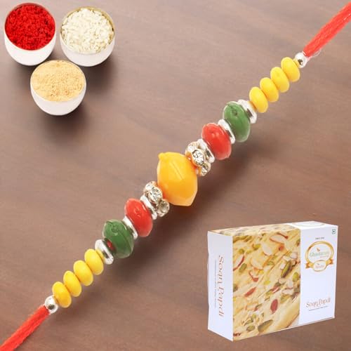 Ghasitaram Gifts Rakhi for Brother Rakhis Online - 6272 Rakhi Thread with 400 gms of Soan Papdi von Ghasitaram Gifts