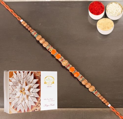 Ghasitaram Gifts Rakhi for Brother Rakhis Online - 6493 Fancy Thread Rakhi with 400 gms of Kaju katli von Ghasitaram Gifts