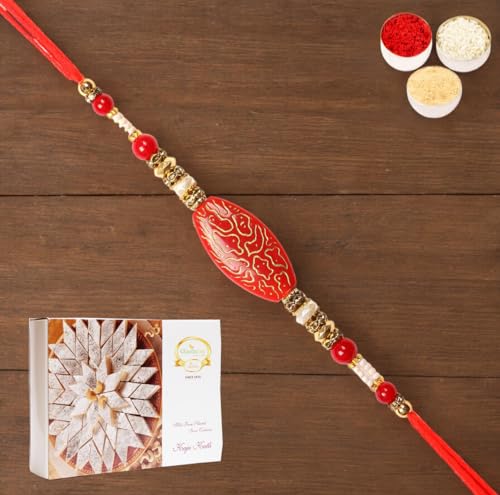 Ghasitaram Gifts Rakhi for Brother Rakhis Online - 7609 Premium Rakhi with 400 gms of Kaju katli von Ghasitaram Gifts