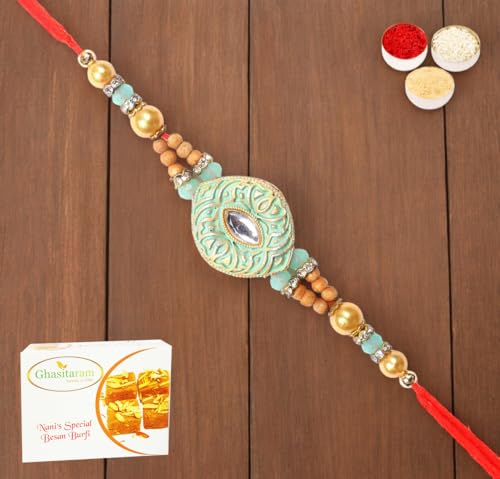 Ghasitaram Gifts Rakhi for Brother Rakhis Online - 8469 Premium Rakhi with 200 gms of Besan Barfi von Ghasitaram Gifts