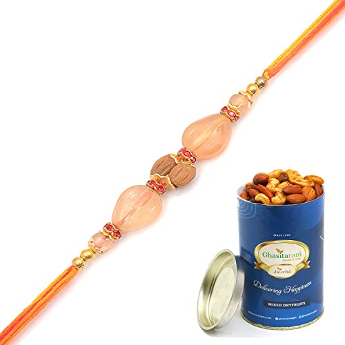 Ghasitaram Gifts Rakhi for Brother Rakhis Online - AV5919 Fancy Thread Rakhi with 100 gms of Dryfruits Mix Can von Ghasitaram Gifts