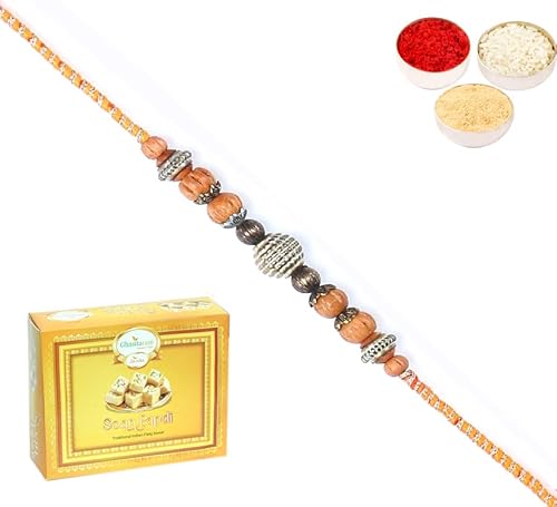 Ghasitaram Gifts Rakhi for Brother Rakhis Online - L-1 Fancy Thread Rakhi with 200 gms of Soan Papdi von Ghasitaram Gifts