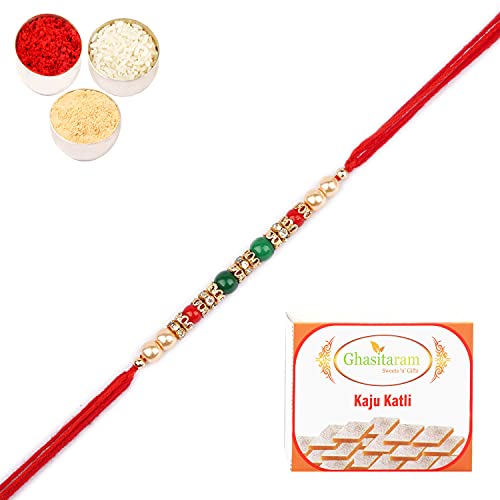 Ghasitaram Gifts Rakhi for Brother Rakhis Online - Nbh-236 Pearl Rakhi For my Brother with 400 gms of Kaju katli von Ghasitaram Gifts