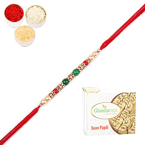 Ghasitaram Gifts Rakhi for Brother Rakhis Online - Nbh-236 Pearl Rakhi For my Brother with 200 gms of Soan Papdi von Ghasitaram Gifts