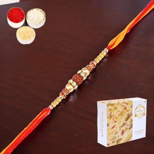 Ghasitaram Gifts Rakhi for Brother Rakhis Online - Nbh-252- Rudraksh Rakhi with 400 gms of Soan Papdi von Ghasitaram Gifts