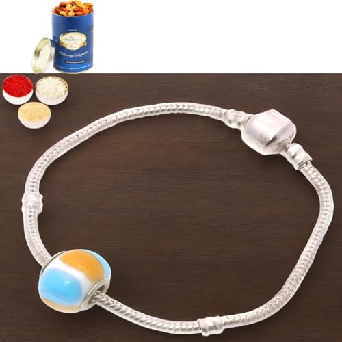 Ghasitaram Gifts Rakhi for Brother Rakhis Online- Premium Stone Magnetic Braclet with 100 gms of Dryfruits Mix Can von Ghasitaram Gifts