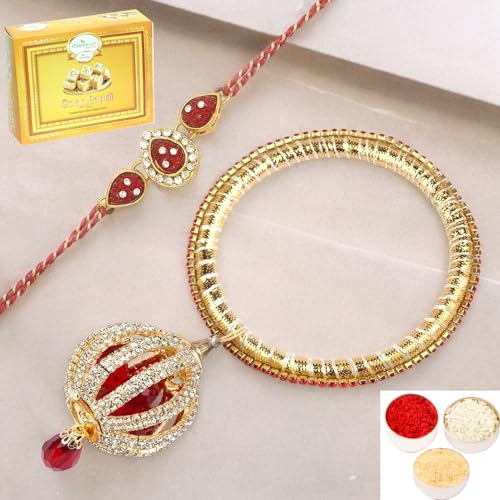 Ghasitaram Gifts Rakhi for Brother Rakhis Online - RM-155 Bhaiya Bhabhi rakhi with 400 gms of Soan Papdi von Ghasitaram Gifts