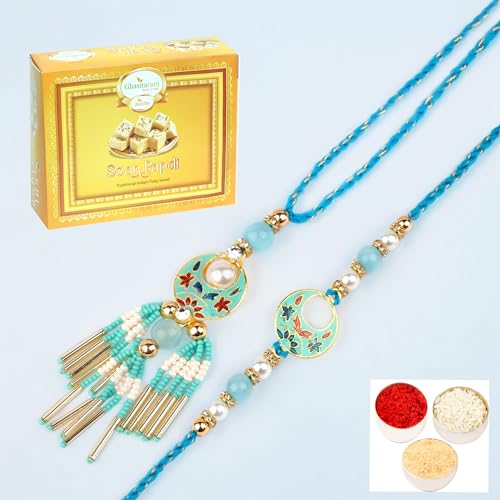 Ghasitaram Gifts Rakhi for Brother Rakhis Online - RM-211 Bhaiya Bhabhi rakhi with 400 gms of Soan Papdi von Ghasitaram Gifts