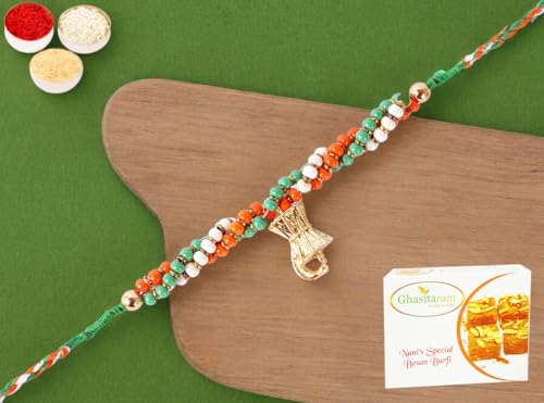 Ghasitaram Gifts Rakhi for Brother Rakhis Online - RM-589 Premium Rakhi with 400 gms of Besan Barfi von Ghasitaram Gifts